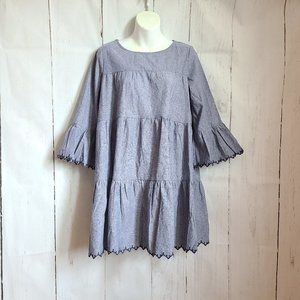 Blue Tiered denim Mini Dress Ruffle ends boutique